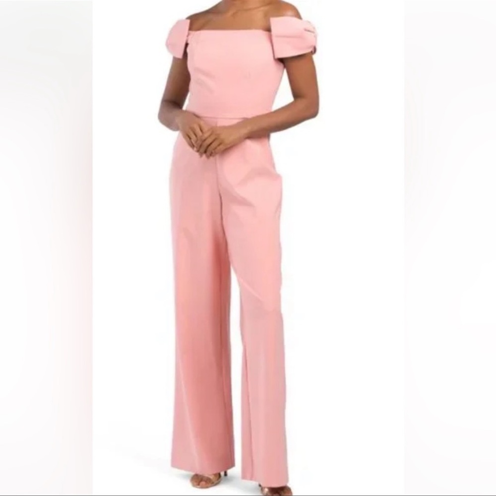 Aidan by Aidan Maddox Rose Quartz Off the Shoulder Bow Jumpsuit